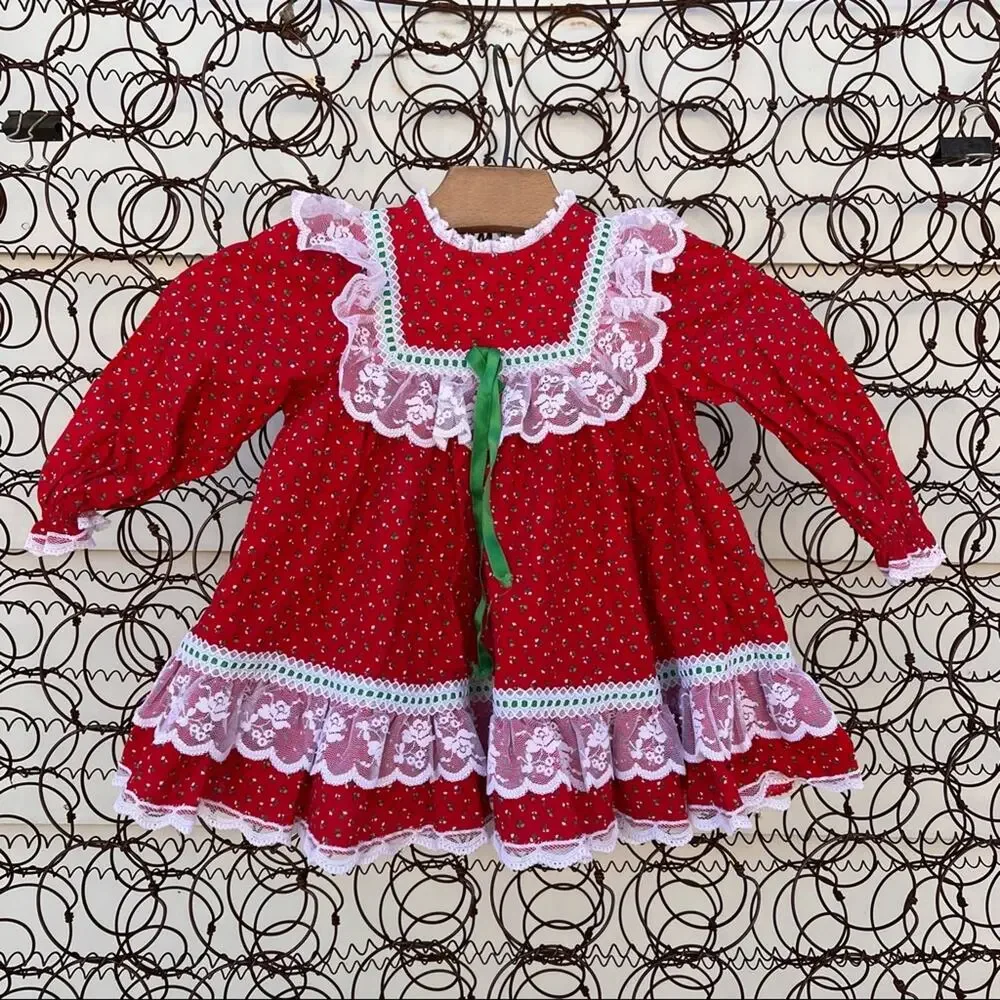 Vintage Bryan red holly Ivy Christmas circle dress 2T